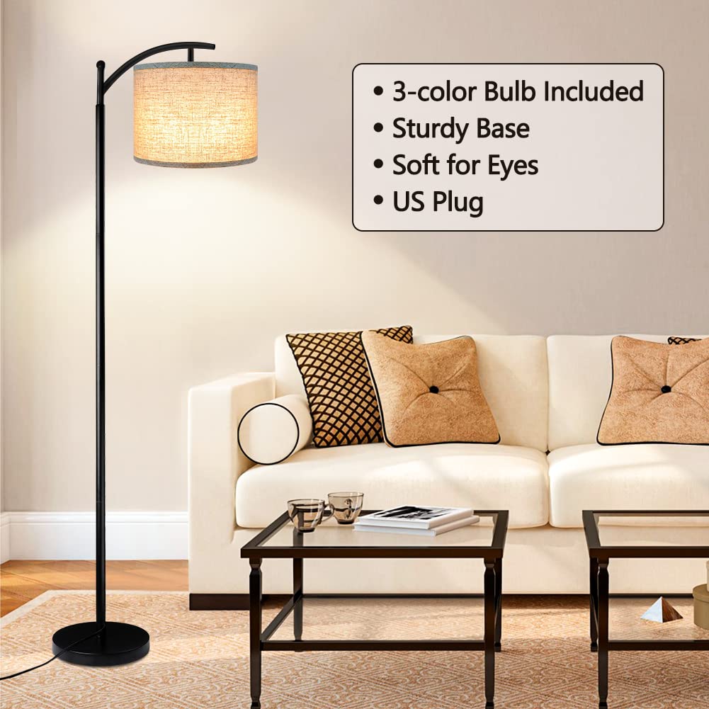 Rottogoon Industrial Floor Lamp – LED Standing Lamp with 9W Bulb & Beige Shade (Oil-Rubbed Bronze).