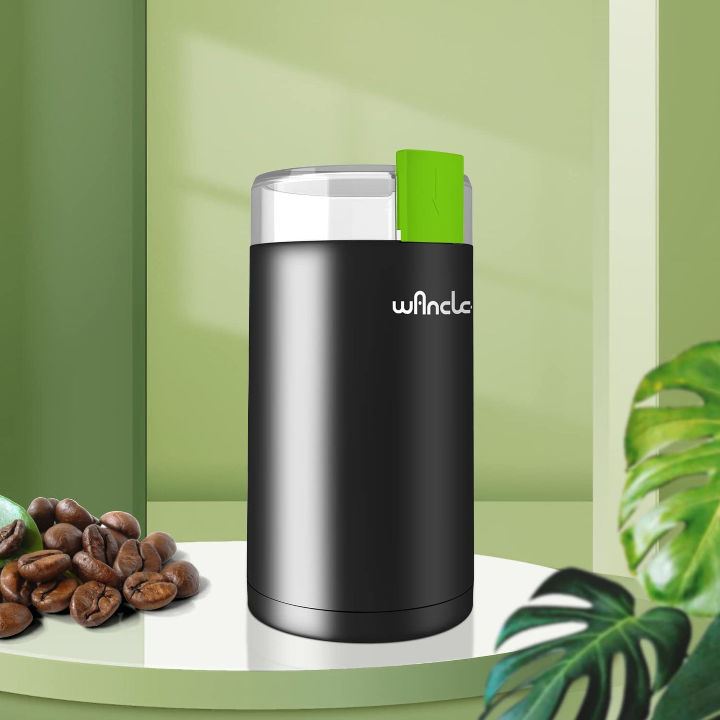 Kaffeemühle, Wancle Elektrische Kaffemühle für Bohnen ＆ Gewürze, Edelstahl Klinge, Schüssel, Kaffeemühle mit sauberer Bürste mit einem Knopf für Grob- und Feinmühle (Schwarz+Schwarz)