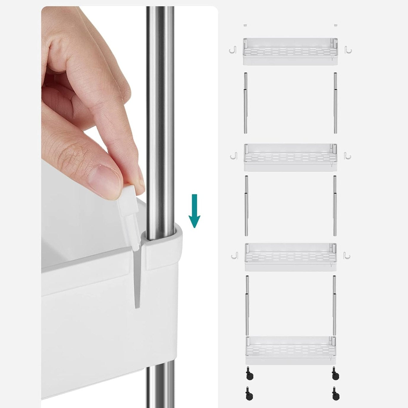 SONGMICS kapea 4-tasoinen säilytyskärry pyörillä – keittiöön ja kylpyhuoneeseen (40 × 12,5 × 86 cm)