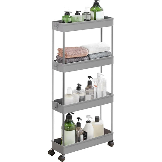SONGMICS Slim 4-Tier Storage Trolley with Wheels – Kitchen & Bathroom Organiser (40 × 12.5 × 86 cm)