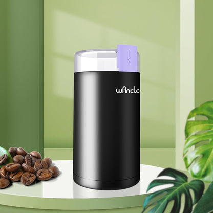 Kaffeemühle, Wancle Elektrische Kaffemühle für Bohnen ＆ Gewürze, Edelstahl Klinge, Schüssel, Kaffeemühle mit sauberer Bürste mit einem Knopf für Grob- und Feinmühle (Schwarz+Schwarz)