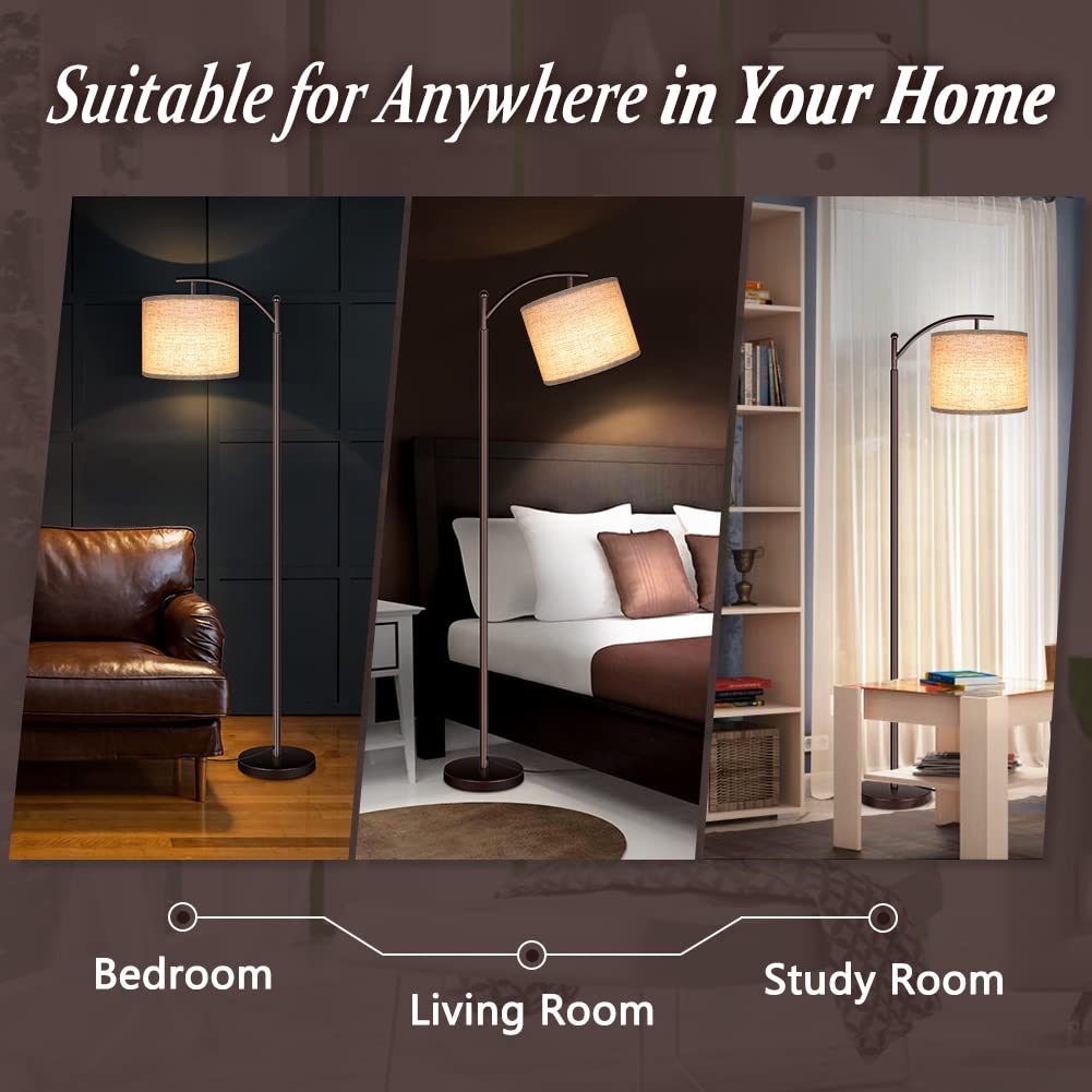 Rottogoon Industrial Floor Lamp – LED Standing Lamp with 9W Bulb & Beige Shade (Oil-Rubbed Bronze).