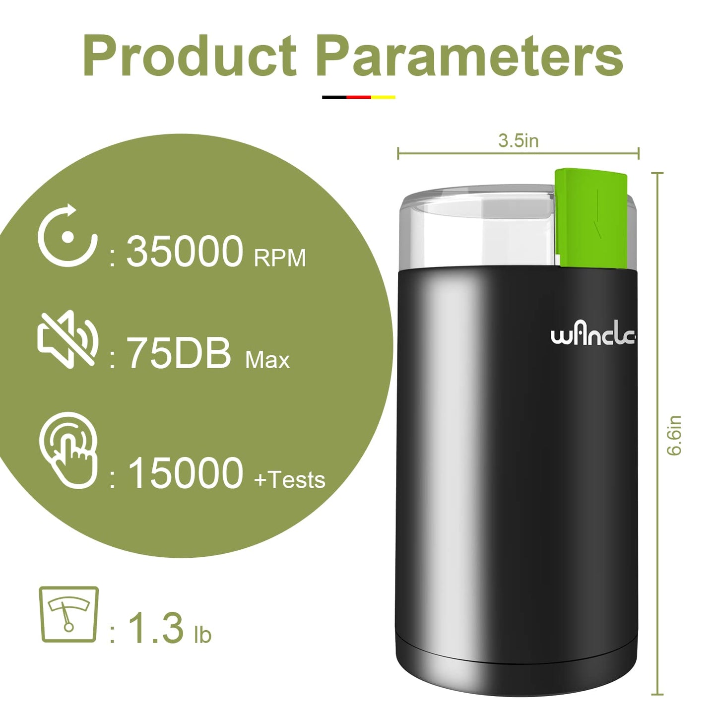 Kaffeemühle, Wancle Elektrische Kaffemühle für Bohnen ＆ Gewürze, Edelstahl Klinge, Schüssel, Kaffeemühle mit sauberer Bürste mit einem Knopf für Grob- und Feinmühle (Schwarz+Schwarz)