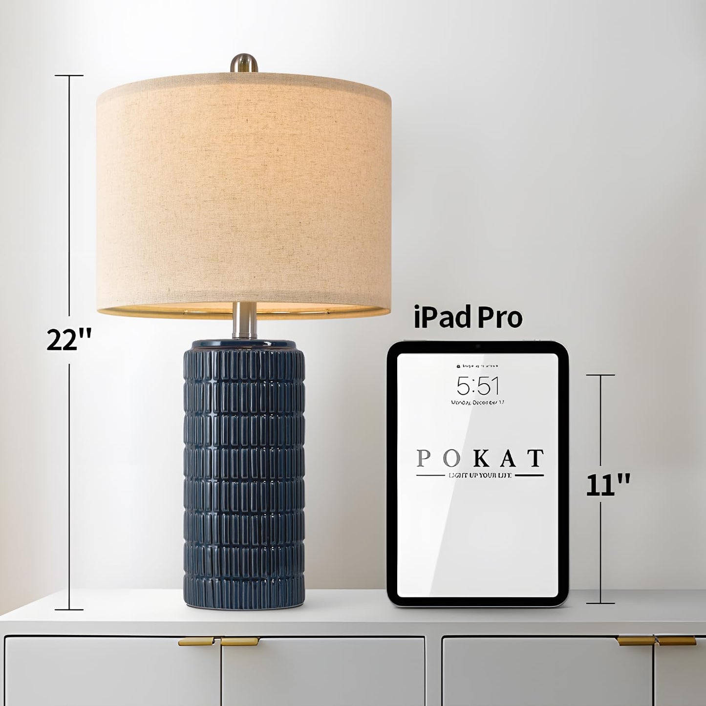 PoKat 58 cm Modern Ceramic Table Lamp Set of 2 – White Bedside Lamps for Living Room, Bedroom, or Nightstand