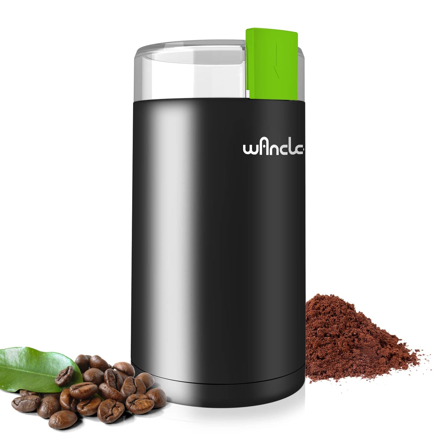 Kaffeemühle, Wancle Elektrische Kaffemühle für Bohnen ＆ Gewürze, Edelstahl Klinge, Schüssel, Kaffeemühle mit sauberer Bürste mit einem Knopf für Grob- und Feinmühle (Schwarz+Schwarz)