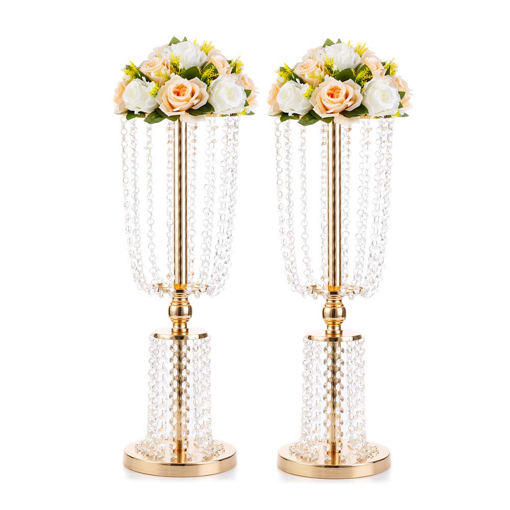 Nuptio Kristall-Blumenständer, Hochzeitsdekoration für Tische, 26 cm Höhe, Blumenhalter, Mittelstück, Metall-Blumenvase für Hochzeit, Party, Empfang, Esszimmer, Wohnzimmer, Dekoration, 2 Stück