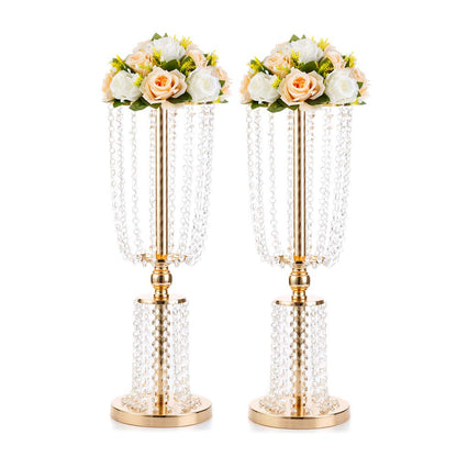 Nuptio Kristall-Blumenständer, Hochzeitsdekoration für Tische, 26 cm Höhe, Blumenhalter, Mittelstück, Metall-Blumenvase für Hochzeit, Party, Empfang, Esszimmer, Wohnzimmer, Dekoration, 2 Stück