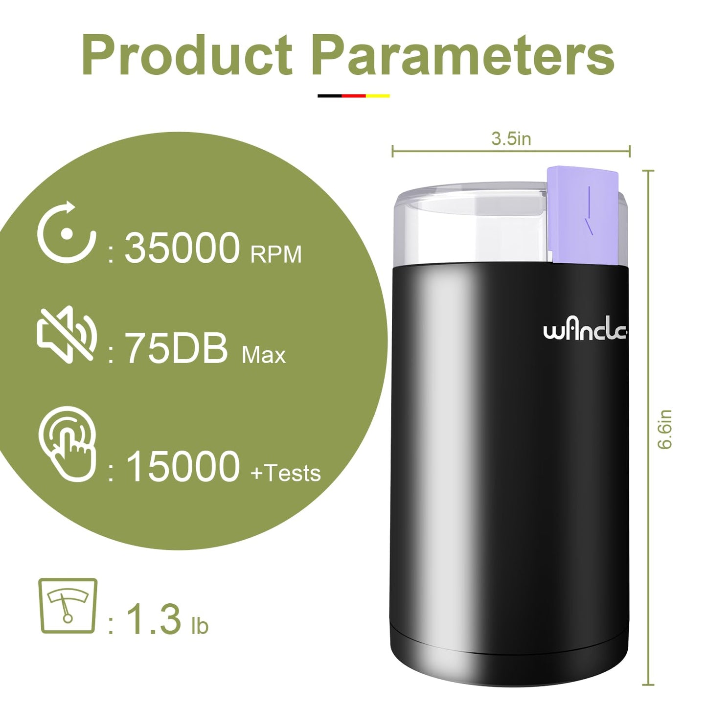 Kaffeemühle, Wancle Elektrische Kaffemühle für Bohnen ＆ Gewürze, Edelstahl Klinge, Schüssel, Kaffeemühle mit sauberer Bürste mit einem Knopf für Grob- und Feinmühle (Schwarz+Schwarz)