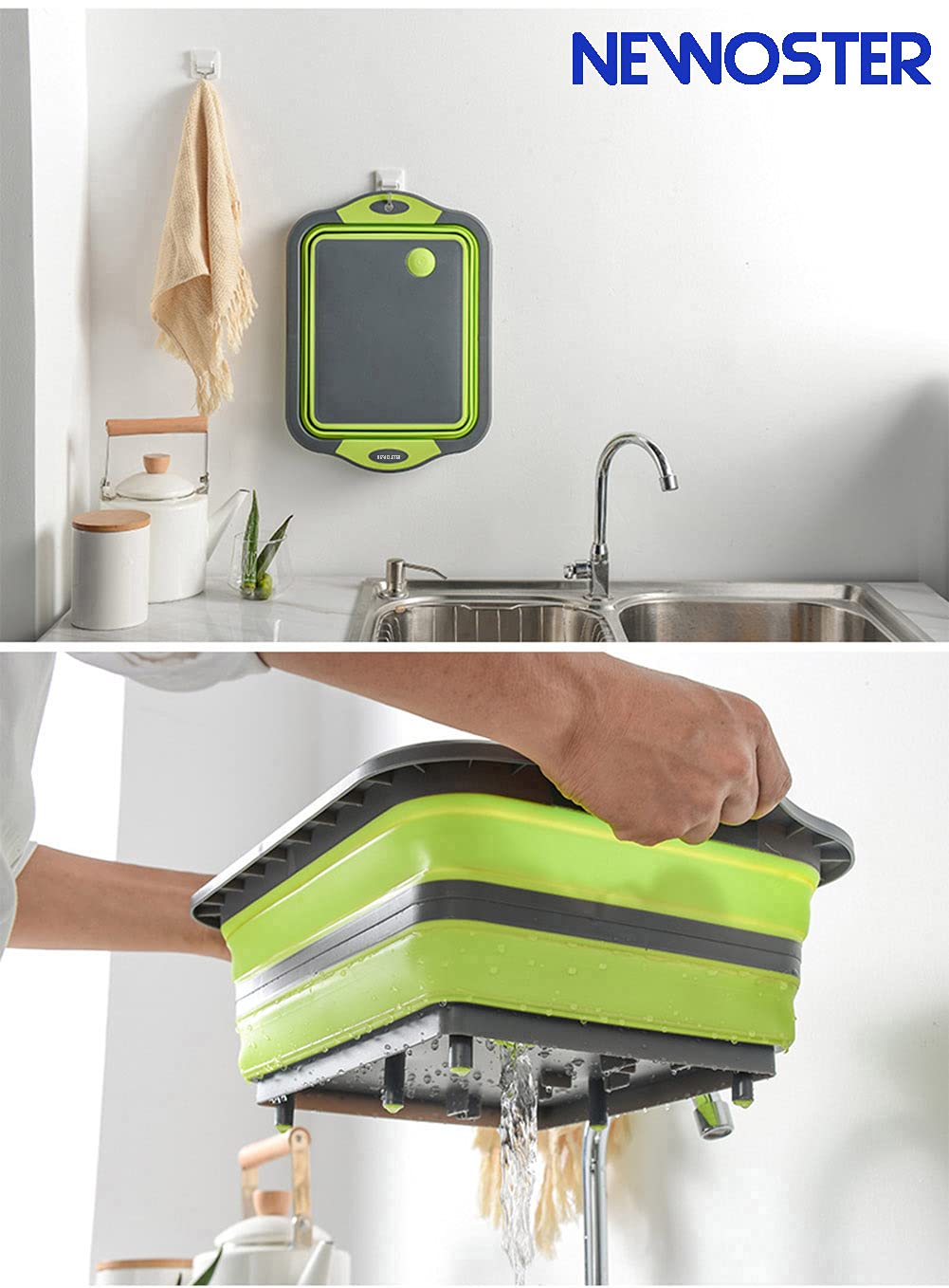 Foldable Chopping Board with Integrated Strainer – Portable Sink Draining Board for Camping & Kitchen (Green)