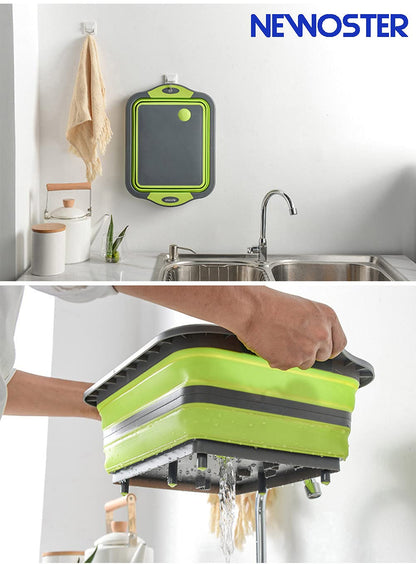 Foldable Chopping Board with Integrated Strainer – Portable Sink Draining Board for Camping & Kitchen (Green)