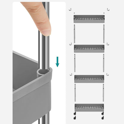 SONGMICS kapea 4-tasoinen säilytyskärry pyörillä – keittiöön ja kylpyhuoneeseen (40 × 12,5 × 86 cm)