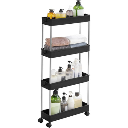 SONGMICS kapea 4-tasoinen säilytyskärry pyörillä – keittiöön ja kylpyhuoneeseen (40 × 12,5 × 86 cm)