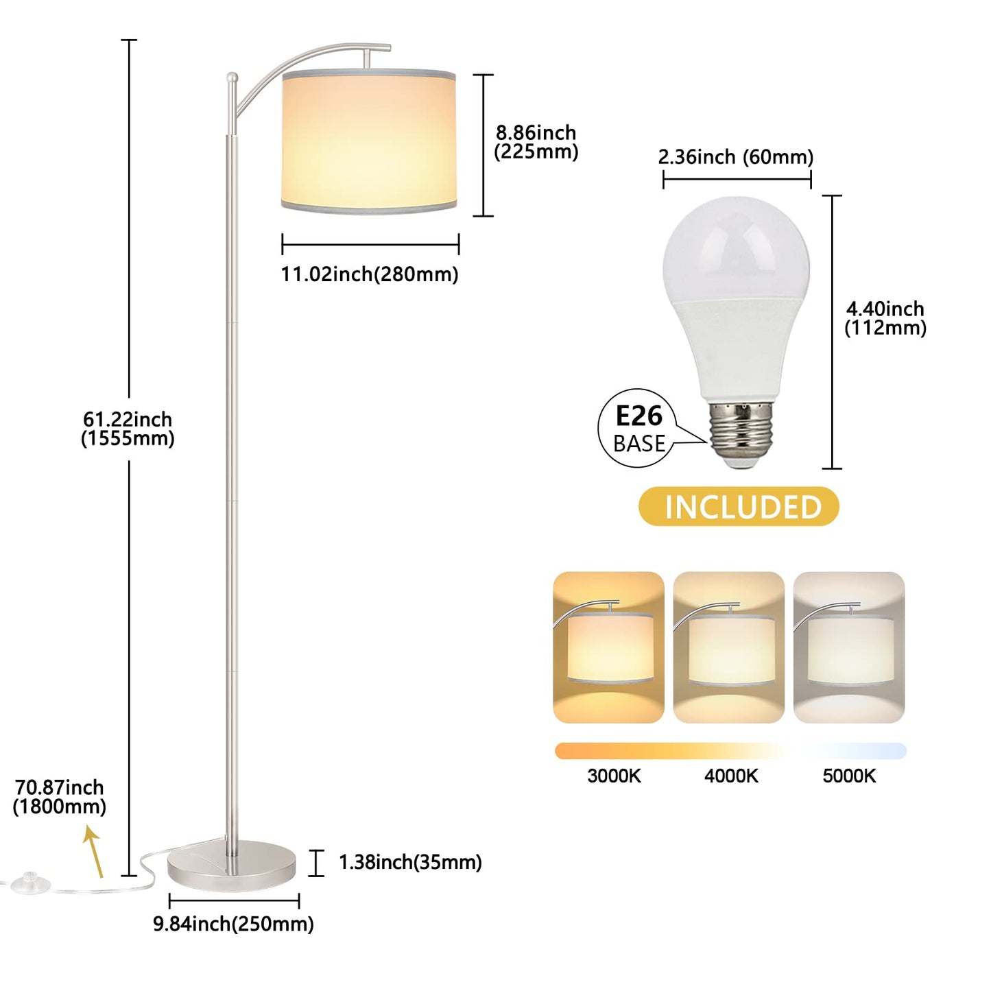 Rottogoon Industrial Floor Lamp – LED Standing Lamp with 9W Bulb & Beige Shade (Oil-Rubbed Bronze).