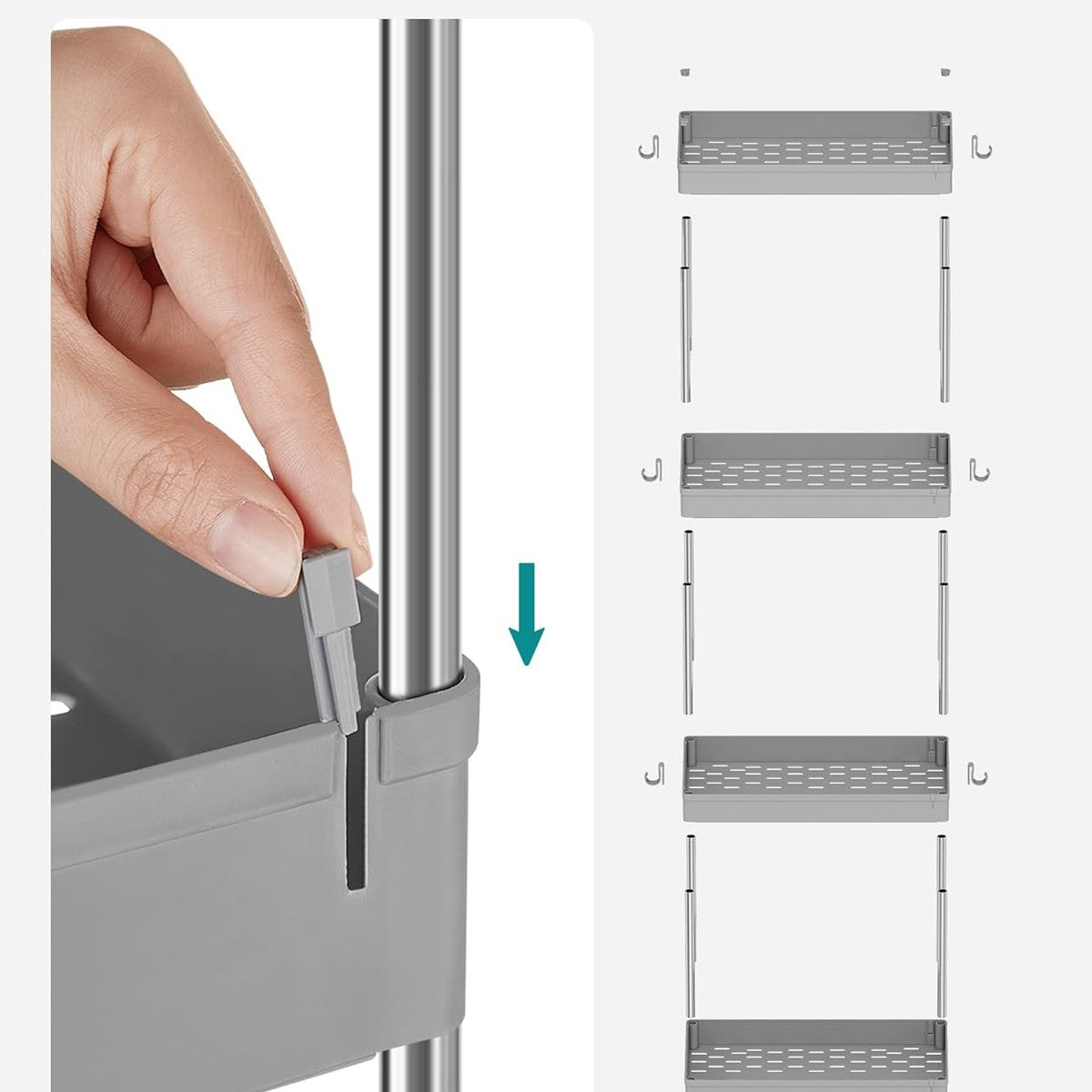 SONGMICS kapea 4-tasoinen säilytyskärry pyörillä – keittiöön ja kylpyhuoneeseen (40 × 12,5 × 86 cm)