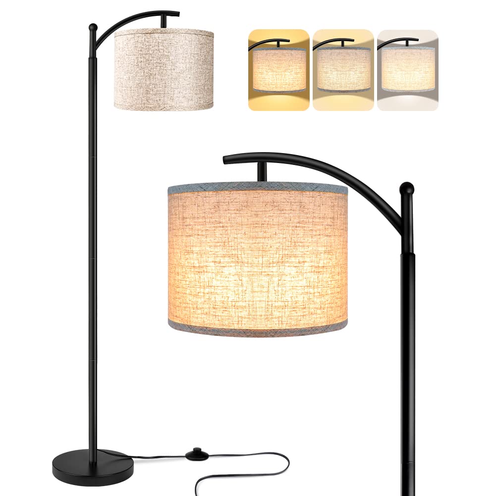 Rottogoon Industrial Floor Lamp – LED Standing Lamp with 9W Bulb & Beige Shade (Oil-Rubbed Bronze).