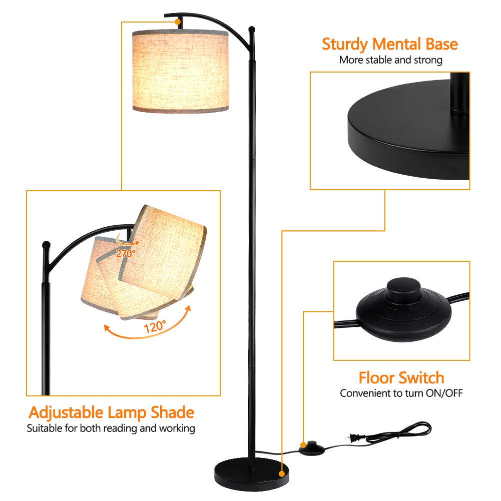 Rottogoon Industrial Floor Lamp – LED Standing Lamp with 9W Bulb & Beige Shade (Oil-Rubbed Bronze).