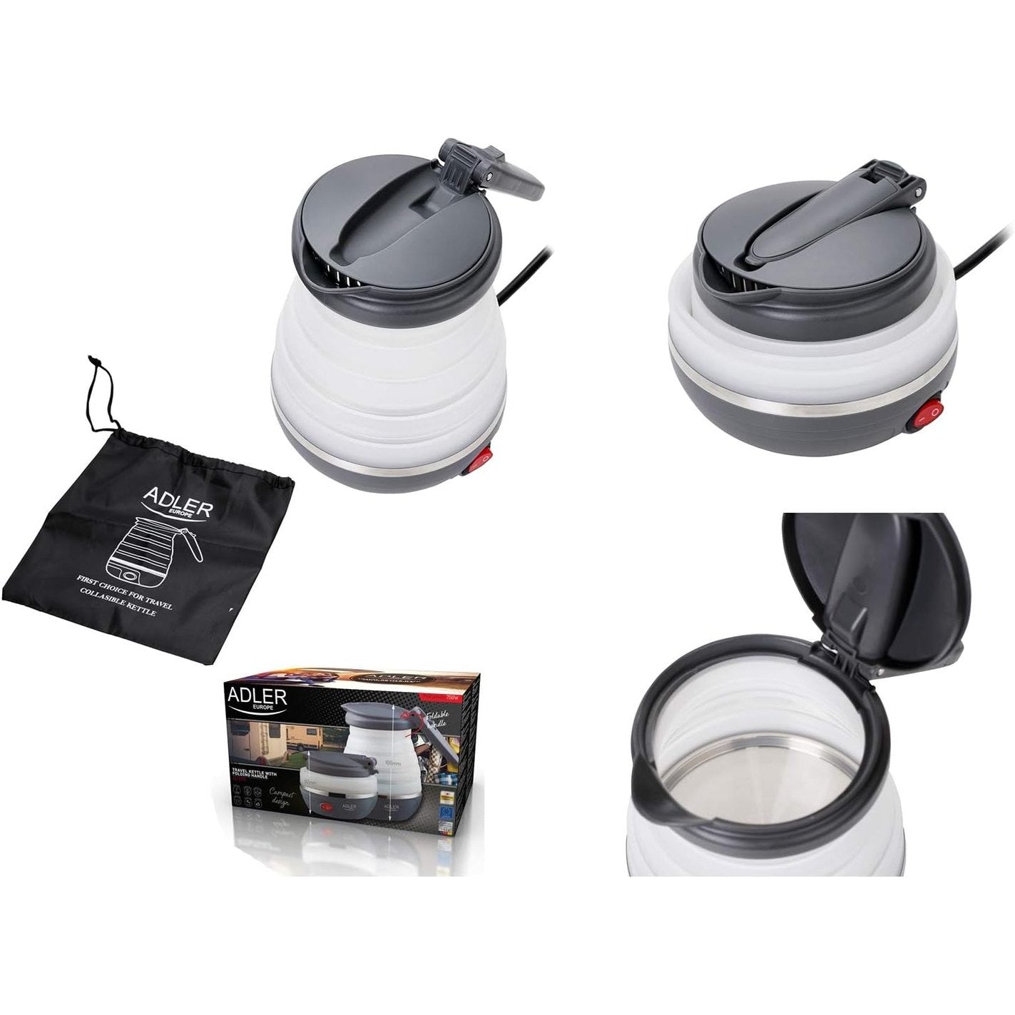 Adler AD1279 taitettava sähkökattila – 0,6 l BPA-vapaa silikoni, 750 W