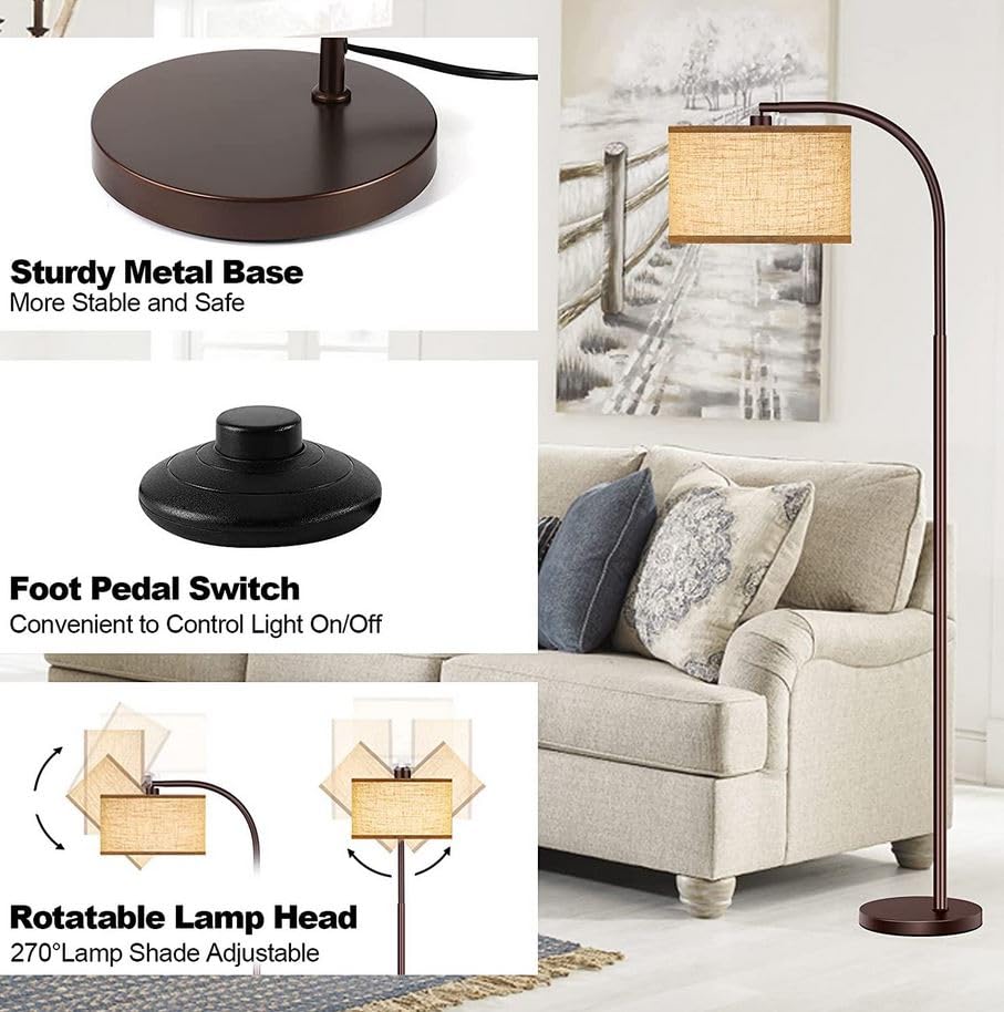 Rottogoon Industrial Floor Lamp – LED Standing Lamp with 9W Bulb & Beige Shade (Oil-Rubbed Bronze).