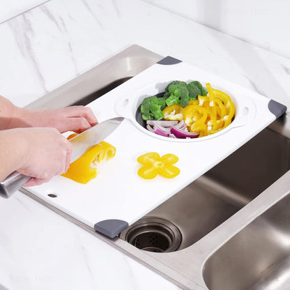 NiHome Over-the-Sink Chopping Board with Foldable Strainer – 2-in-1 Draining & Cutting Board (PP + TPR)