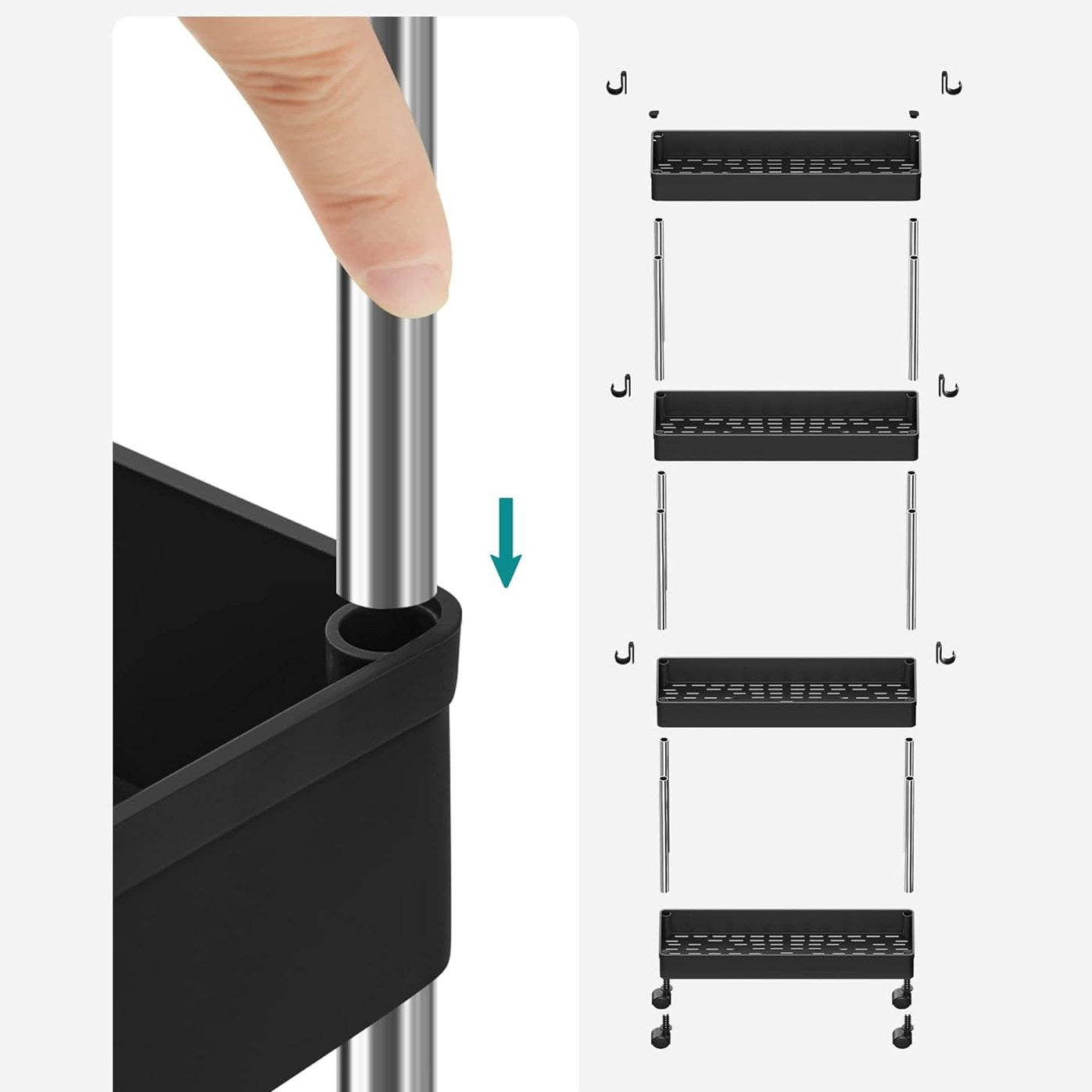 SONGMICS kapea 4-tasoinen säilytyskärry pyörillä – keittiöön ja kylpyhuoneeseen (40 × 12,5 × 86 cm)