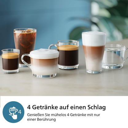 Philips 2300 Serie Vollautomatische Espressomaschine - 4 Getränke, modernes Farb-Touchscreen-Display, LatteGo-Milchsystem, SilentBrew, Keramikmahlwerk, AquaClean-Filter. Weißes Chrom (EP2333/40)