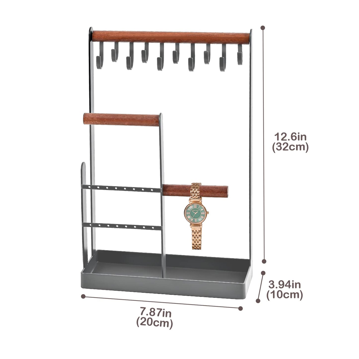 ProCase 4-Tier Jewelry Organizer – Necklace Stand with Ring Tray, Cute Aesthetic Storage Rack for Bracelets, Earrings, and Rings (White)