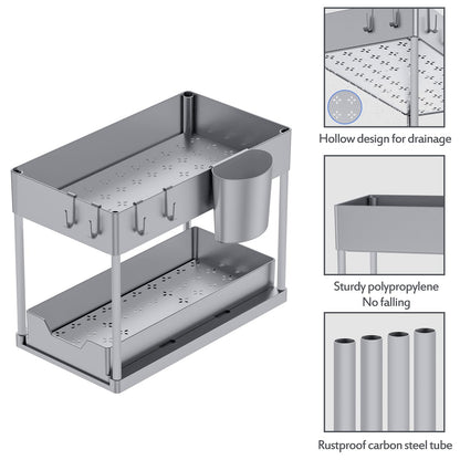 Puricon 2-tasoinen altaan aluskori – monikäyttöinen keittiöhylly ja mausteteline (musta)