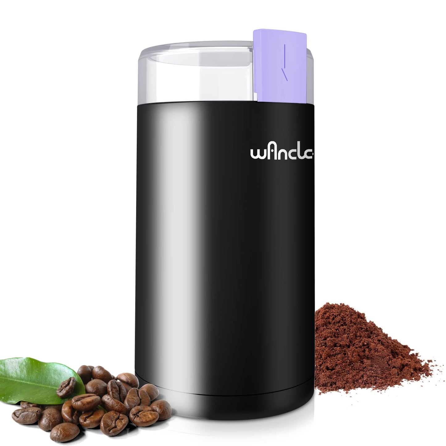 Kaffeemühle, Wancle Elektrische Kaffemühle für Bohnen ＆ Gewürze, Edelstahl Klinge, Schüssel, Kaffeemühle mit sauberer Bürste mit einem Knopf für Grob- und Feinmühle (Schwarz+Schwarz)