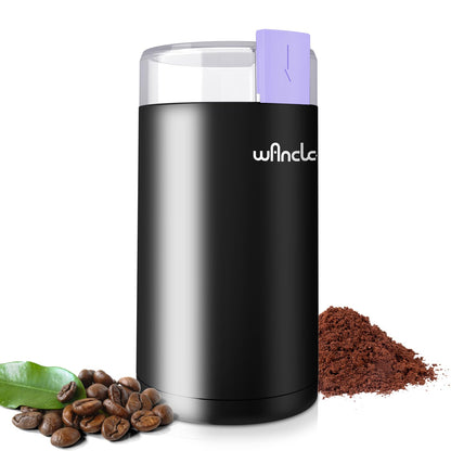 Kaffeemühle, Wancle Elektrische Kaffemühle für Bohnen ＆ Gewürze, Edelstahl Klinge, Schüssel, Kaffeemühle mit sauberer Bürste mit einem Knopf für Grob- und Feinmühle (Schwarz+Schwarz)