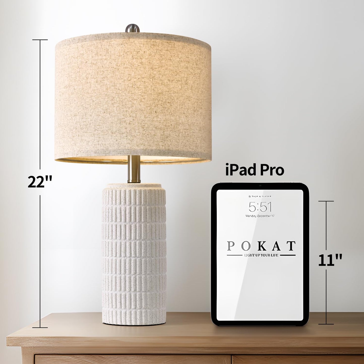 PoKat 58 cm Modern Ceramic Table Lamp Set of 2 – White Bedside Lamps for Living Room, Bedroom, or Nightstand