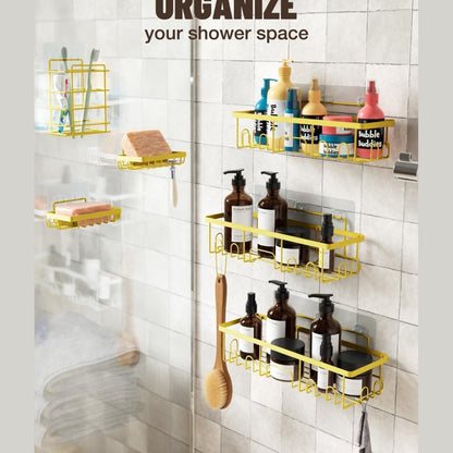 Veken 6 - Pack Adhesive Shower Caddy – Rustproof No - Drill Bathroom Organizer with Soap Holder (Black). - Easiley - B0D2Y7SXSK