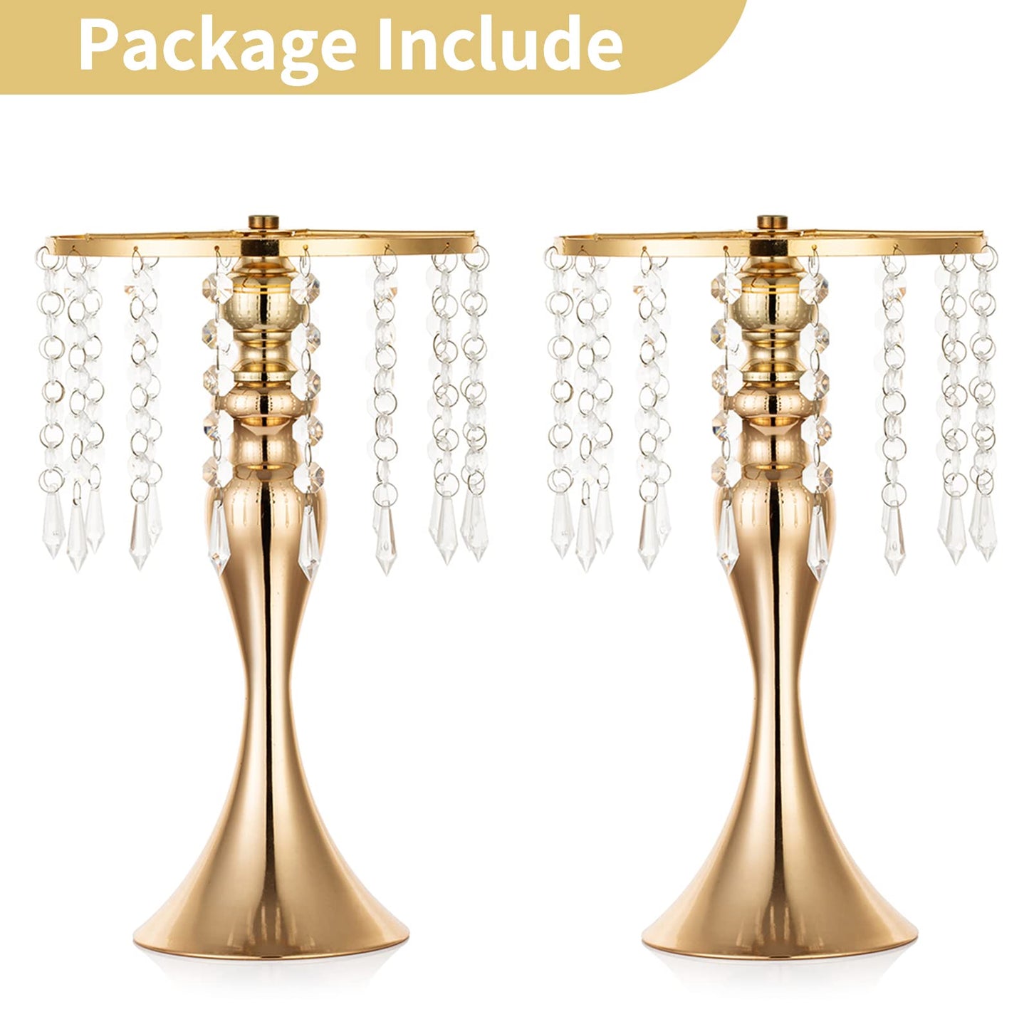 Nuptio Kristall-Blumenständer, Hochzeitsdekoration für Tische, 26 cm Höhe, Blumenhalter, Mittelstück, Metall-Blumenvase für Hochzeit, Party, Empfang, Esszimmer, Wohnzimmer, Dekoration, 2 Stück