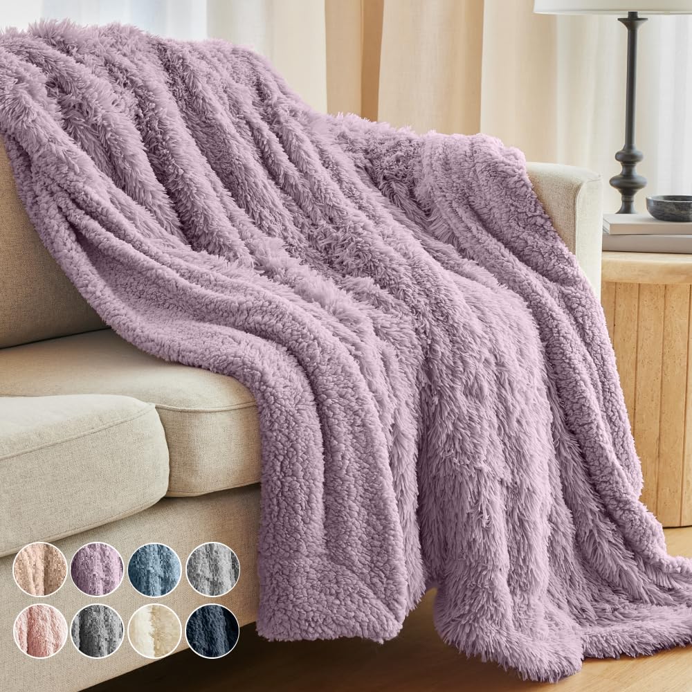 The Connecticut Home Co Throw Blanket for Couch, Soft Luxury Home Decor Faux Fur and Sherpa, Cozy Warm Throws for Bed, Gift for Women, Bedding Accent Blankets for Sofa Beds Chair, 65x50, White - Easiley - B07QFSW6XM