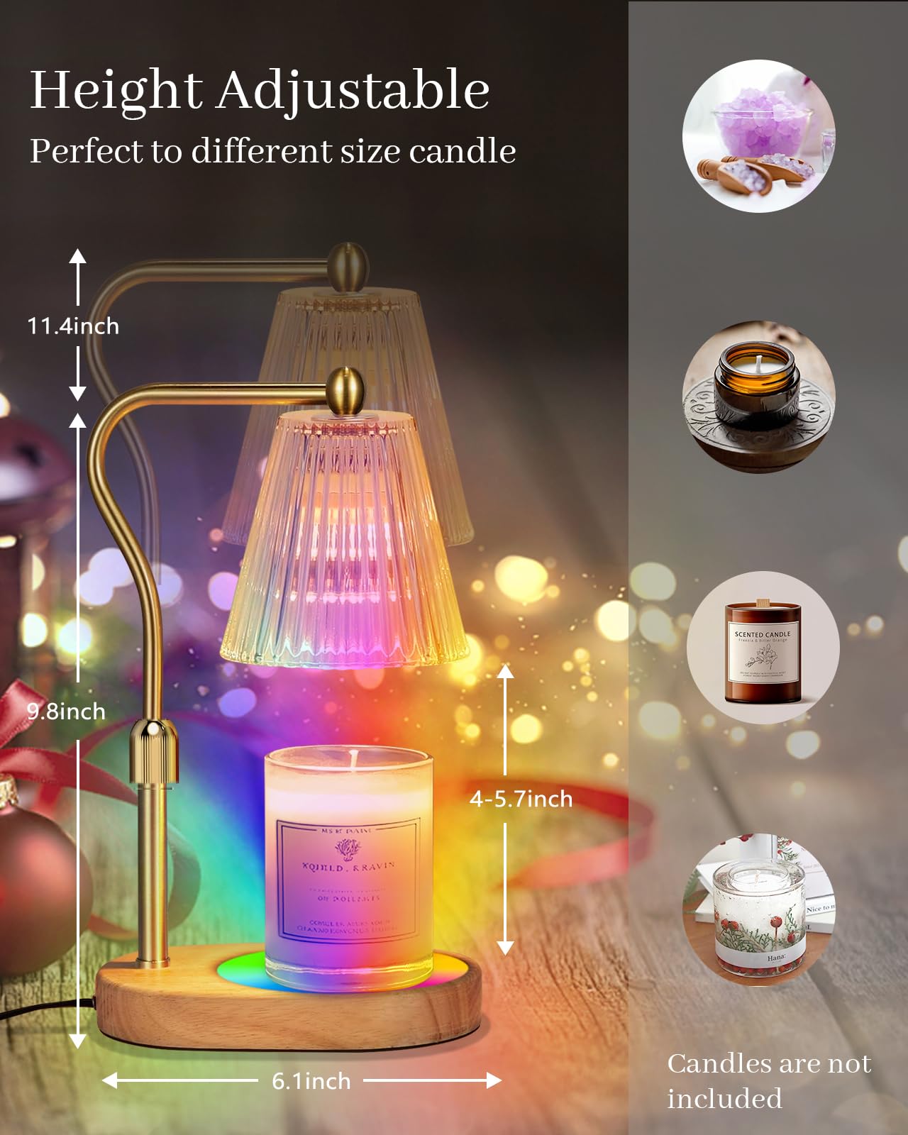 Candle Warmer Lamp with Dimmer 2 Bulbs, Candle Warmer with Timer Adjustable Height for Scented Wax Jar Candles, Gifts for Women Mom New Home, for Woemn Mothers Day, Birthday