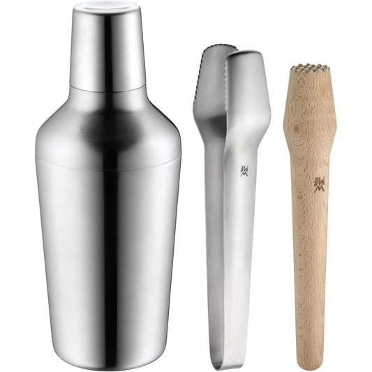 WMF Matroschka Cocktail Set 5-teilig, Barset mit Edelstahl Cocktail Shaker 700ml, Barmaß, Cocktail Sieb, Eiszange und Stößel, ineinander verstaubar