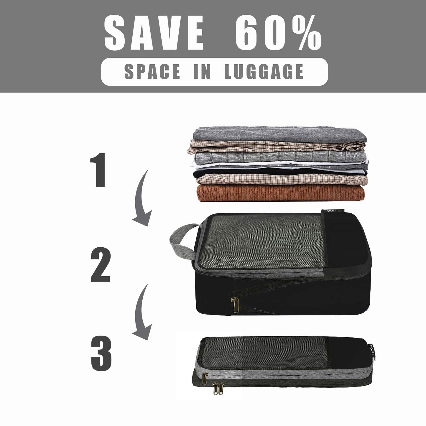 Eono Essentials Compressible Packing Cubes – 4/6-Piece Travel Luggage Organiser Set