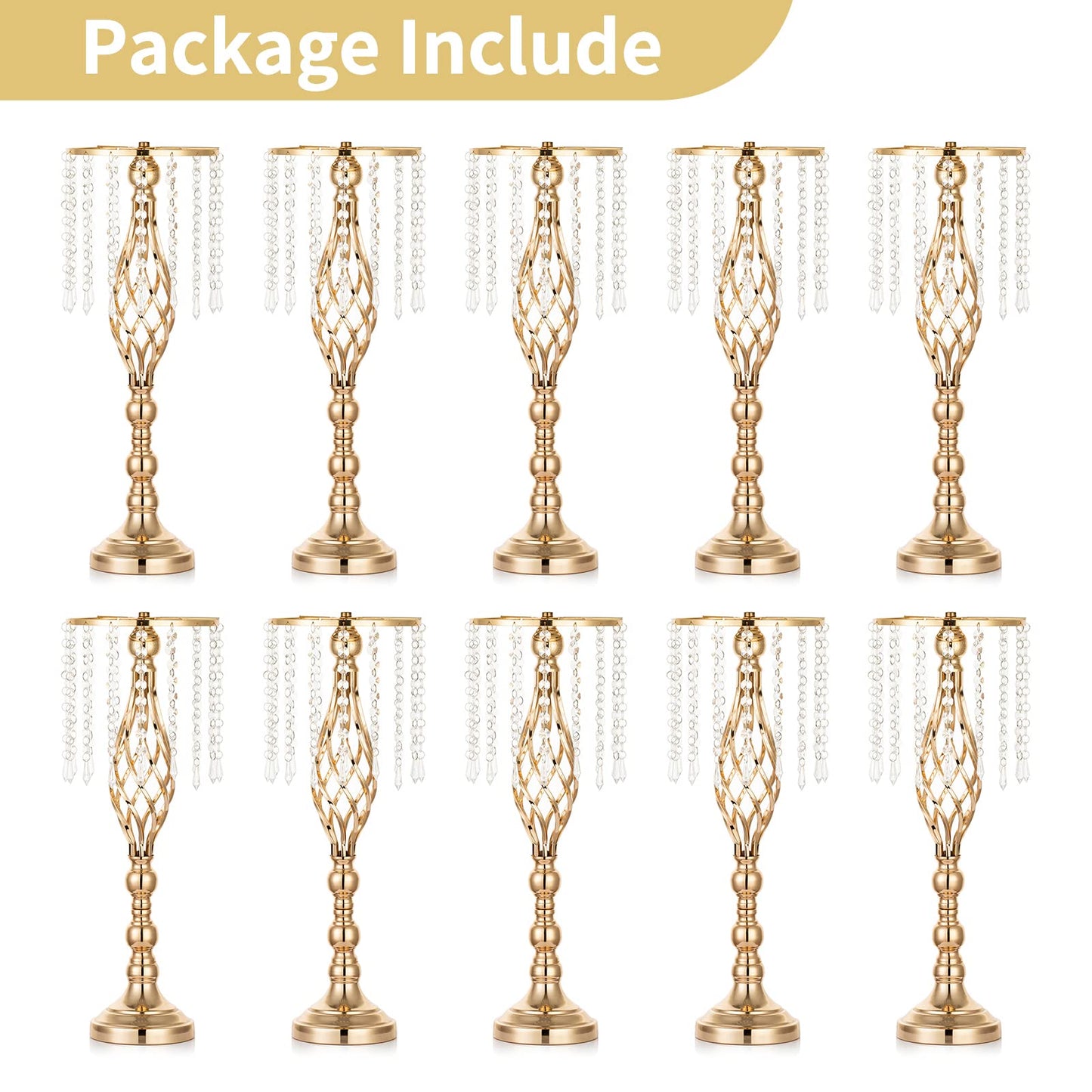 Nuptio Kristall-Blumenständer, Hochzeitsdekoration für Tische, 26 cm Höhe, Blumenhalter, Mittelstück, Metall-Blumenvase für Hochzeit, Party, Empfang, Esszimmer, Wohnzimmer, Dekoration, 2 Stück