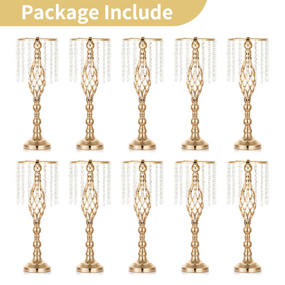 Nuptio Kristall-Blumenständer, Hochzeitsdekoration für Tische, 26 cm Höhe, Blumenhalter, Mittelstück, Metall-Blumenvase für Hochzeit, Party, Empfang, Esszimmer, Wohnzimmer, Dekoration, 2 Stück