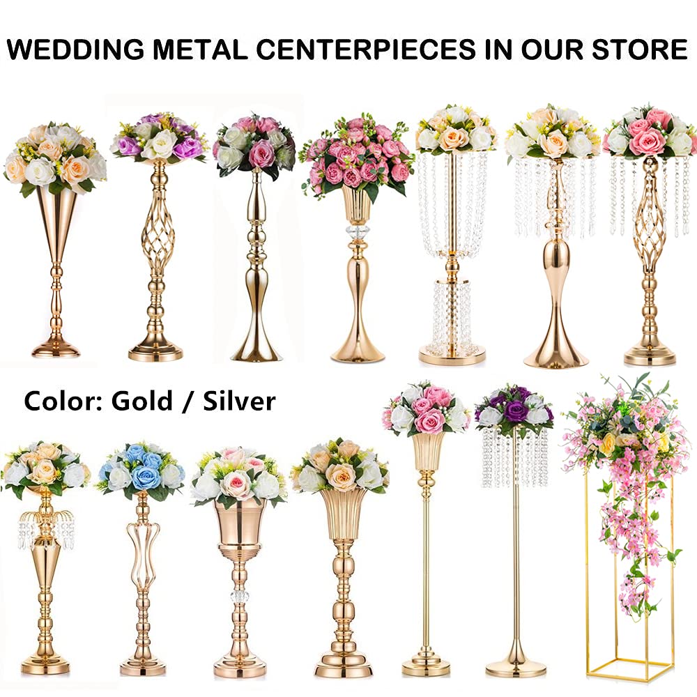 Nuptio Kristall-Blumenständer, Hochzeitsdekoration für Tische, 26 cm Höhe, Blumenhalter, Mittelstück, Metall-Blumenvase für Hochzeit, Party, Empfang, Esszimmer, Wohnzimmer, Dekoration, 2 Stück