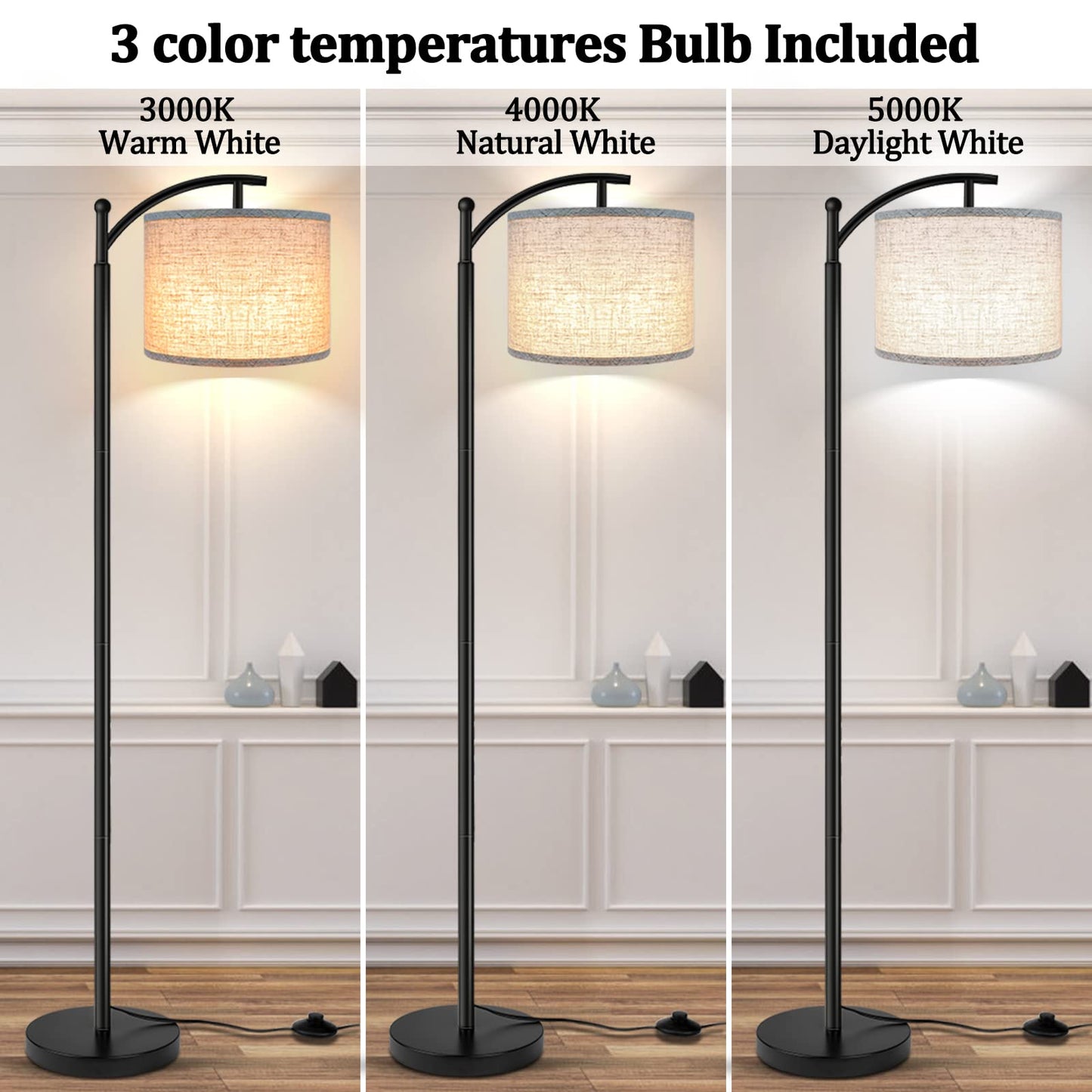 Rottogoon Industrial Floor Lamp – LED Standing Lamp with 9W Bulb & Beige Shade (Oil-Rubbed Bronze).