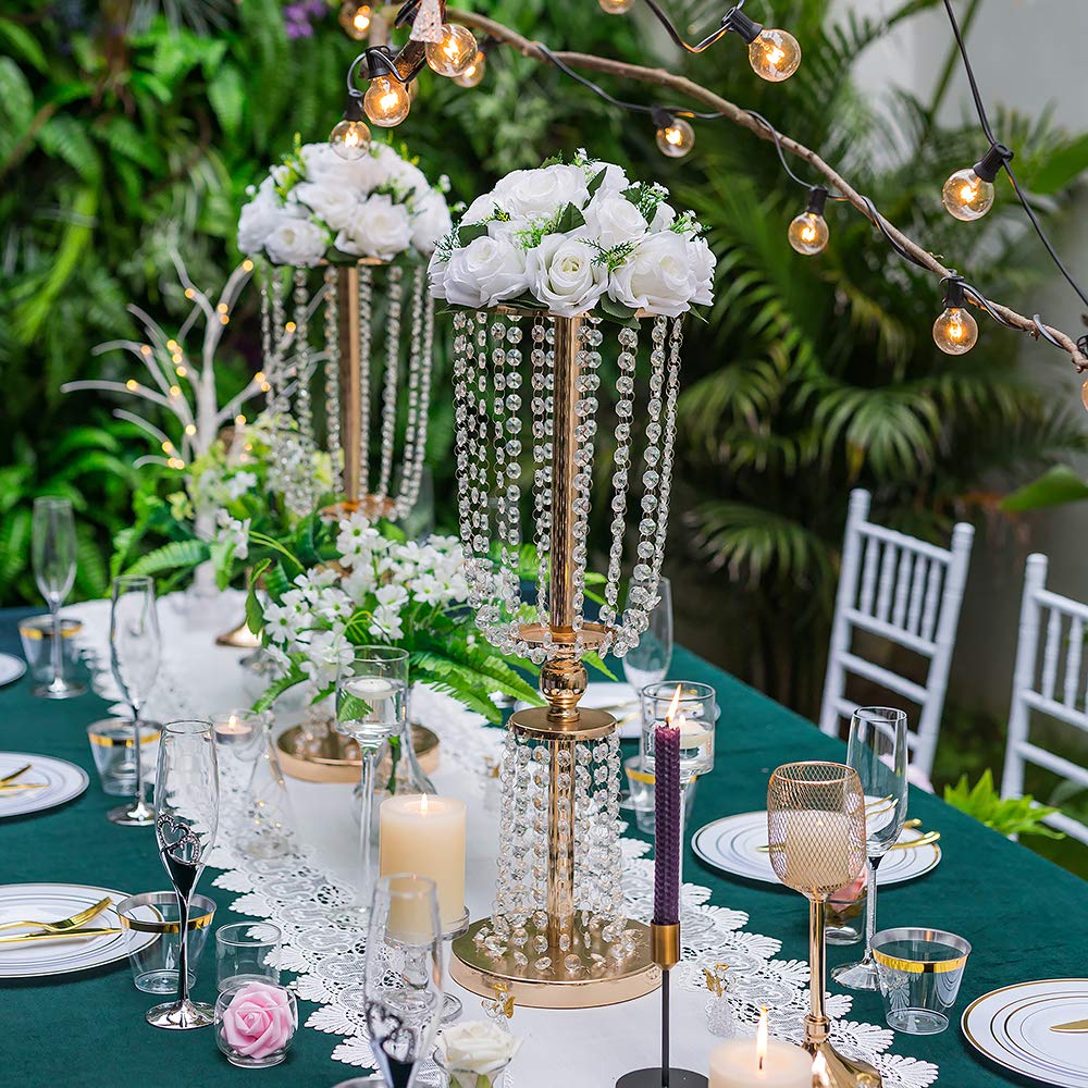 Nuptio Kristall-Blumenständer, Hochzeitsdekoration für Tische, 26 cm Höhe, Blumenhalter, Mittelstück, Metall-Blumenvase für Hochzeit, Party, Empfang, Esszimmer, Wohnzimmer, Dekoration, 2 Stück