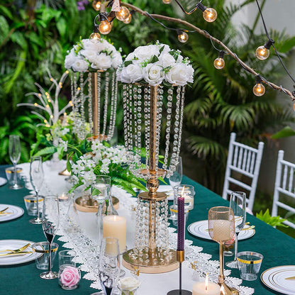 Nuptio Kristall-Blumenständer, Hochzeitsdekoration für Tische, 26 cm Höhe, Blumenhalter, Mittelstück, Metall-Blumenvase für Hochzeit, Party, Empfang, Esszimmer, Wohnzimmer, Dekoration, 2 Stück