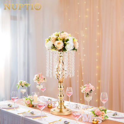 Nuptio Kristall-Blumenständer, Hochzeitsdekoration für Tische, 26 cm Höhe, Blumenhalter, Mittelstück, Metall-Blumenvase für Hochzeit, Party, Empfang, Esszimmer, Wohnzimmer, Dekoration, 2 Stück