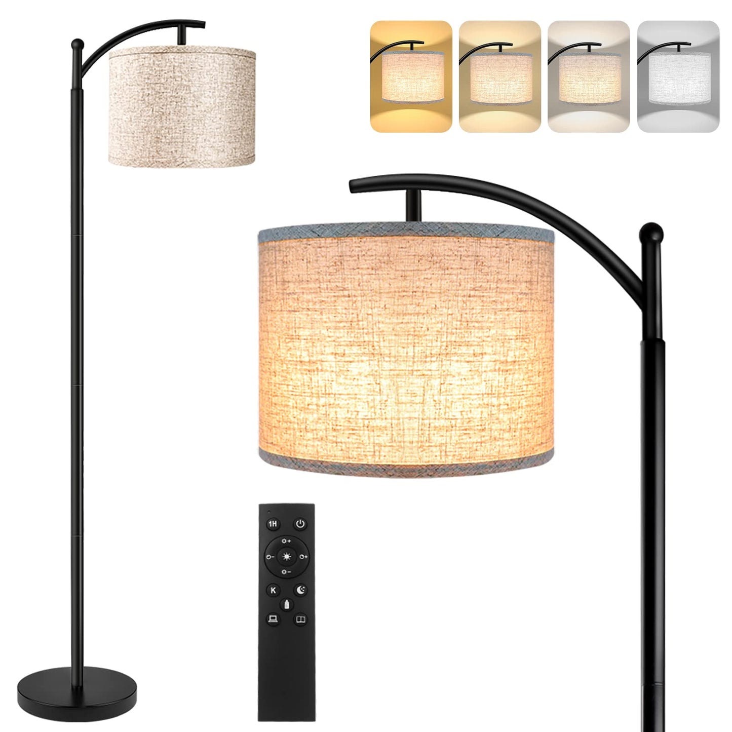 Rottogoon Industrial Floor Lamp – LED Standing Lamp with 9W Bulb & Beige Shade (Oil-Rubbed Bronze).