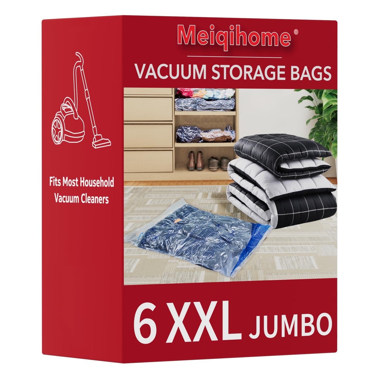 MEIQIHOME 16-Pack Vacuum Storage Bags with Electric Pump – 4J/4L/4M/4S for Clothes, Travel & Moving