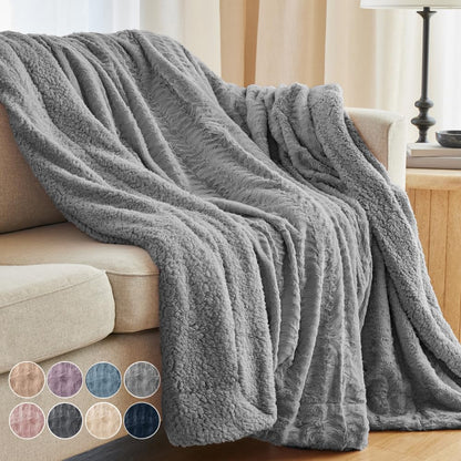 The Connecticut Home Co Throw Blanket for Couch, Soft Luxury Home Decor Faux Fur and Sherpa, Cozy Warm Throws for Bed, Gift for Women, Bedding Accent Blankets for Sofa Beds Chair, 65x50, White - Easiley - B07L5TXC46