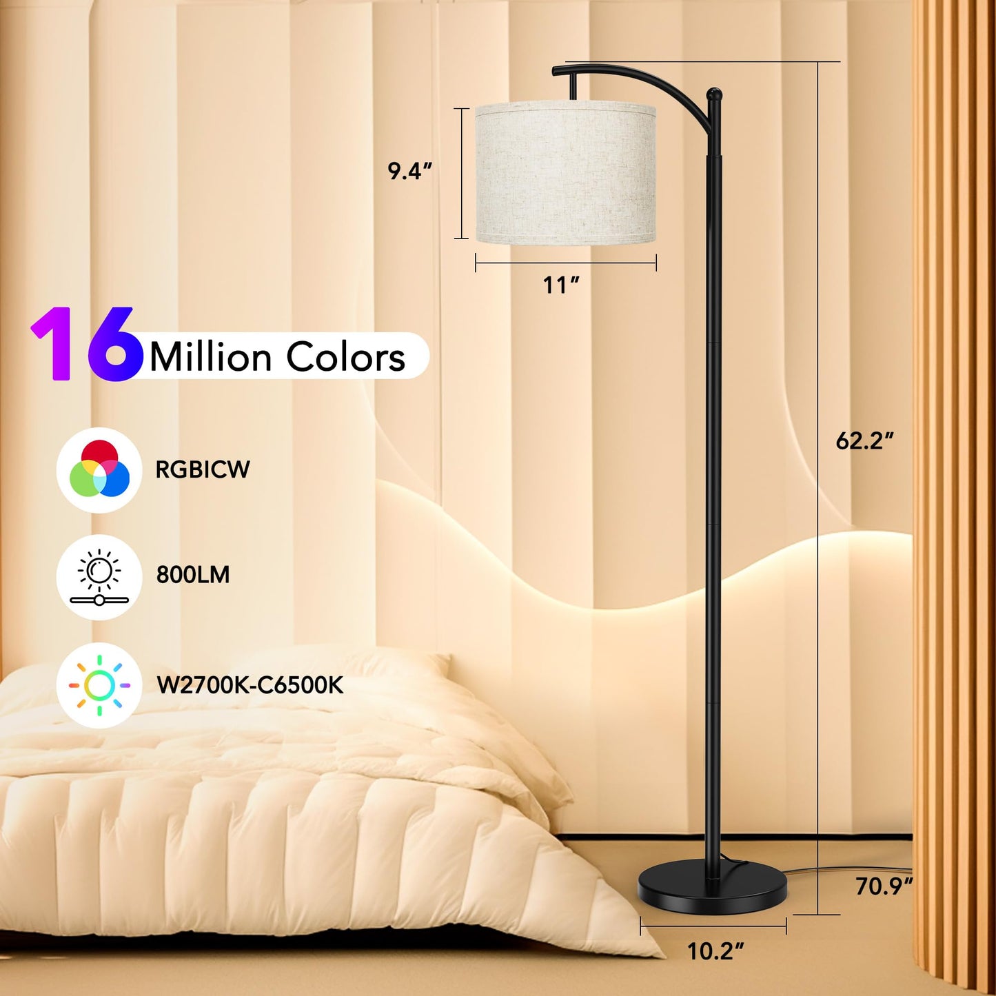 Rottogoon Industrial Floor Lamp – LED Standing Lamp with 9W Bulb & Beige Shade (Oil-Rubbed Bronze).