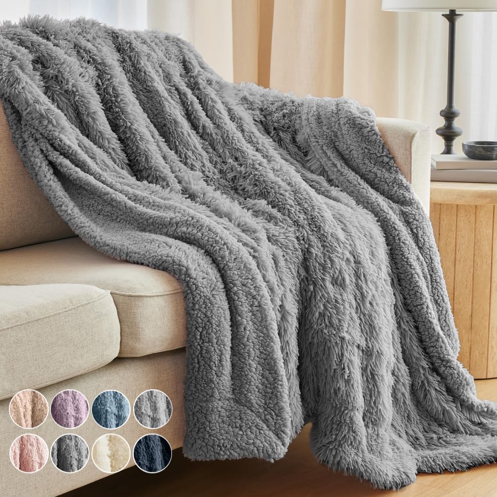 The Connecticut Home Co Throw Blanket for Couch, Soft Luxury Home Decor Faux Fur and Sherpa, Cozy Warm Throws for Bed, Gift for Women, Bedding Accent Blankets for Sofa Beds Chair, 65x50, White - Easiley - B07DKG7YSH