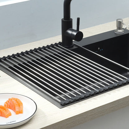 Foldable Over-Sink Dish Drainer & Drying Mat (Black, 43 × 35 cm)