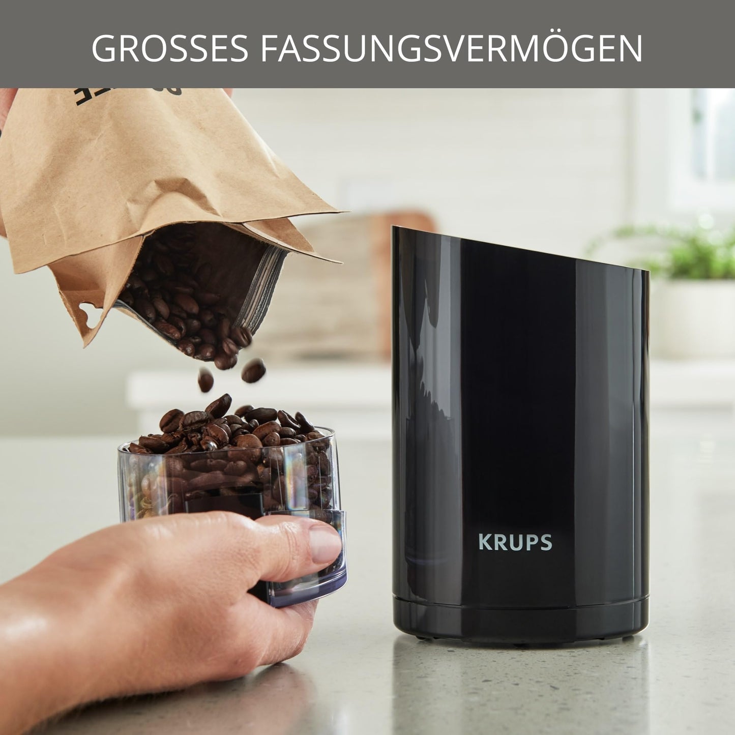 Krups F20342 Kaffeemühle und Gewürzmühle in Einem, Leistungsstarker Motor, Mahlgrad variabel, 75g Füllmenge, Schlagmesser aus Edelstahl, Sicherheitsdeckel, Anti-Rutsch-Füße, Schwarz
